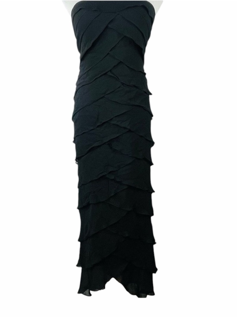 White House Black Market Black Tiered Ruffle Strapless Maxi Dress - Size XS